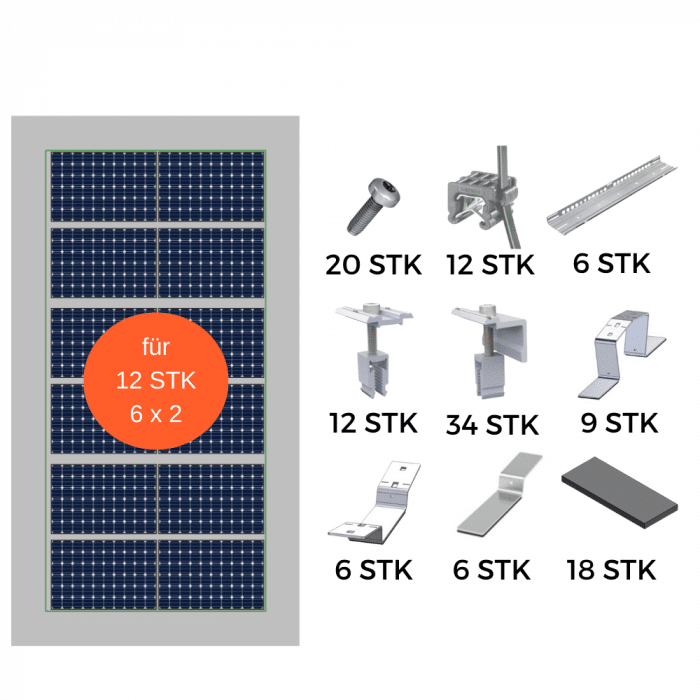 PV Montageset 12 Module stehend 6x2 Flachdach