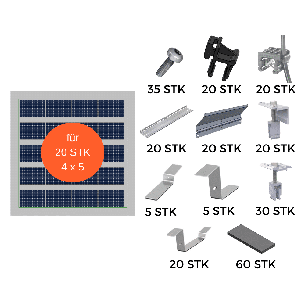 PV Montageset 20 Module liegend 4x5 Flachdach PV Montageset 20 Module liegend 4x5 Flachdach