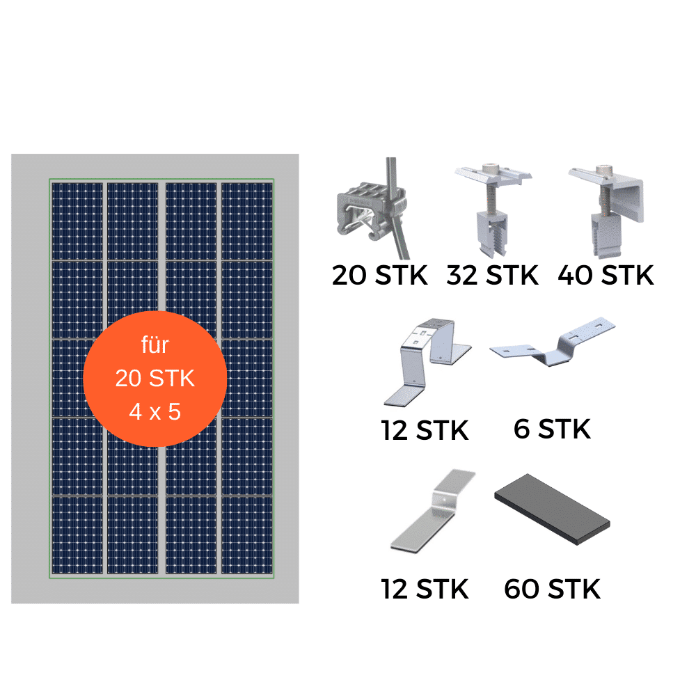 PV Montageset 20 Module stehend 4x5 Flachdach PV Montageset 20 Module stehend 4x5 Flachdach