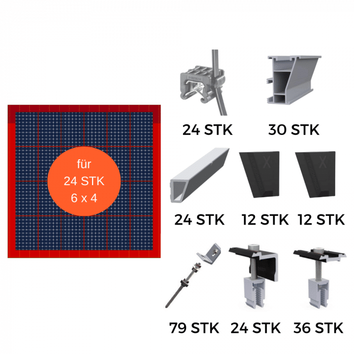 PV Montageset 24 Module stehend 6x4 Faserzement Welldach